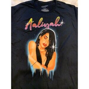 Aaliyah Crew Neck Short Sleeve Tee T-Shirt Size L Unisex Glam Black READ